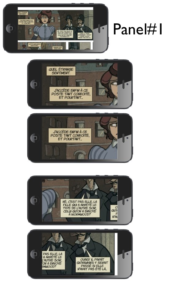 Series of images of a phone screen showing progression through text balloons